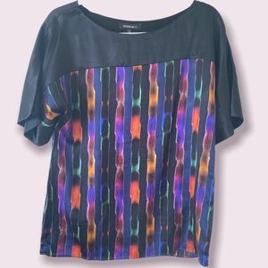Lafayette 148 black top with multicolor blend pattern